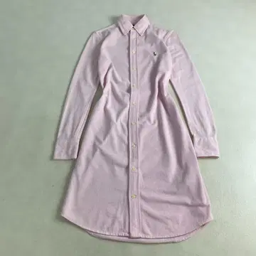 새상품급 랄프 로렌 롱 원피스 피케 셔츠 자수 베이비 핑크 S