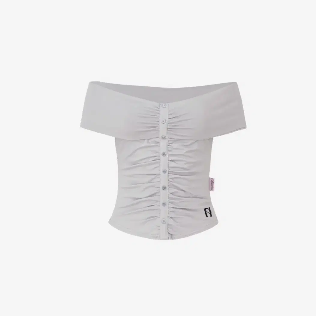 Newerlin Button Shirring Off-Shoulder Light Gray #뉴얼린