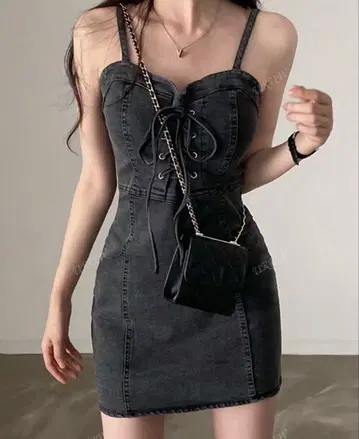 블랙 데님풍 미니 원피스