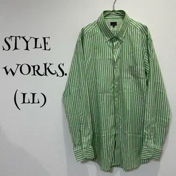 ST YL WORKS\그린 화이트/스트라이프/긴팔/셔츠/버튼 다운