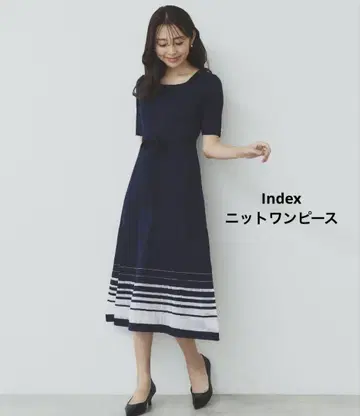 네이비 스트라이프 패턴 니트 원피스 반팔