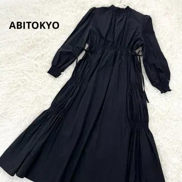 아비토쿄 셔링 티어드 맥시 원피스 롱 기장 면 100 블랙