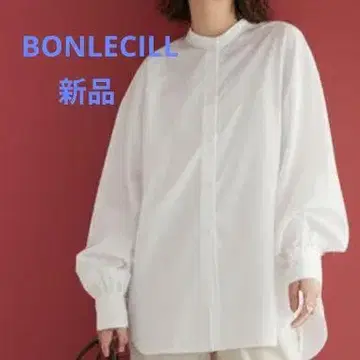 BONLECILL 새상품 화이트 볼륨 소매 밴드 카라 셔츠 인기