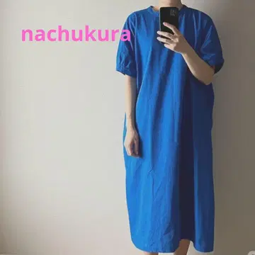 nachukura 블루 반팔 원피스 넉넉한 체형 커버 여름에도 딱!