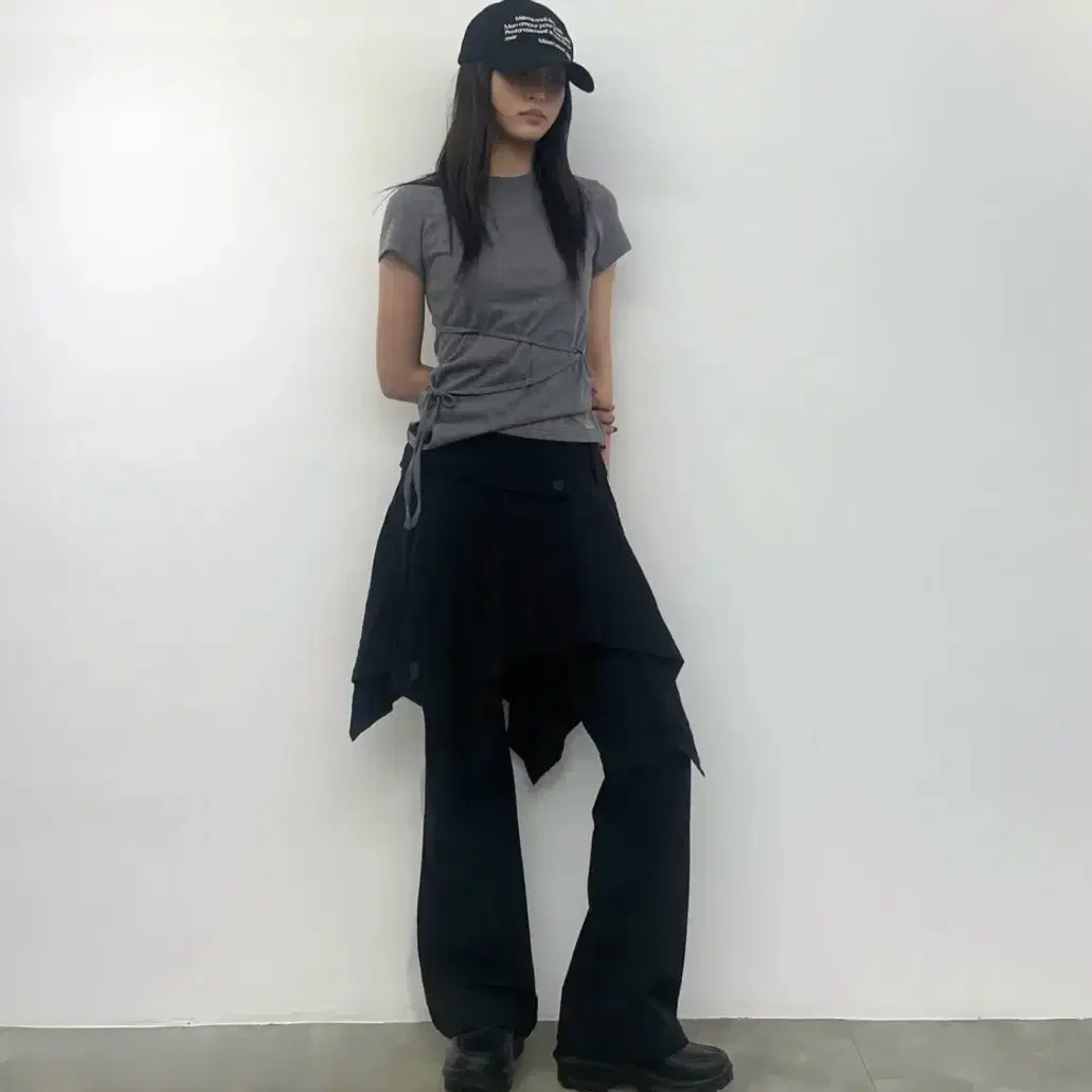 ★ MISEKI SEOUL★ Unbalanced layers midi skirt CHARCOAL MSK Miseki seoul】Unbalanced layered skirt | OUR BRAND,Miseki