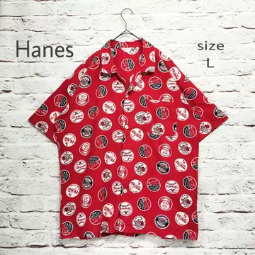 일본제 헤인즈 Hanes 오픈 카라 오픈 칼라 올 패턴 셔츠 새상품급