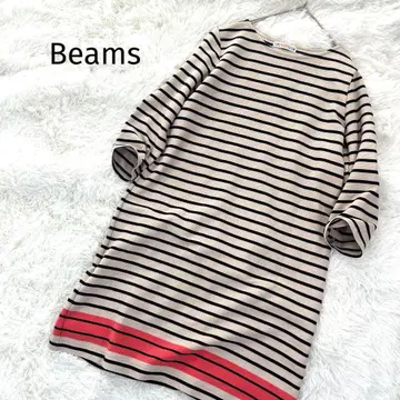 빔즈 beams 원피스 무릎 기장 7부 소매 보더 코튼 루즈핏