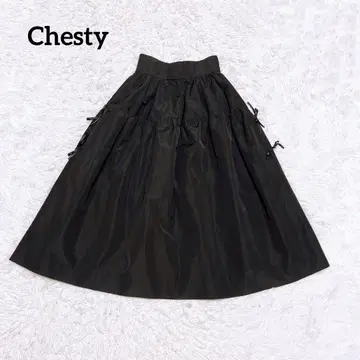 Chesty 콜라보 2way 리본 스커트 플레어 롱 블랙 치바 유카