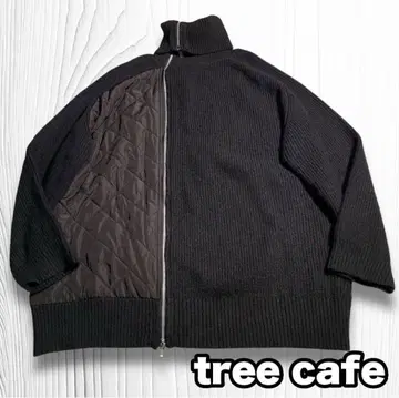 treecafe 드라이버 니트 비대칭 집업 스웨터 블랙