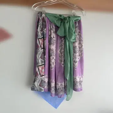 ETRO 플레어 스커트 보라색 그린 리본 포함 사이즈 44 L 허리 밴딩