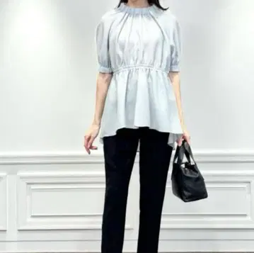 아베닐 에투알 자카드 허리 개더 블라우스 38
