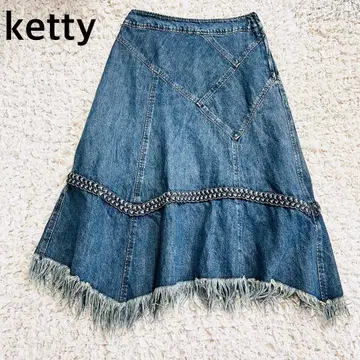 새상품급 ketty 데님 스커트 A 라인 플레어 M 프린지 패치워크풍
