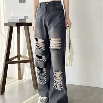 GeeRA nelliy 오리지널 패치 데미지 와이드 데님