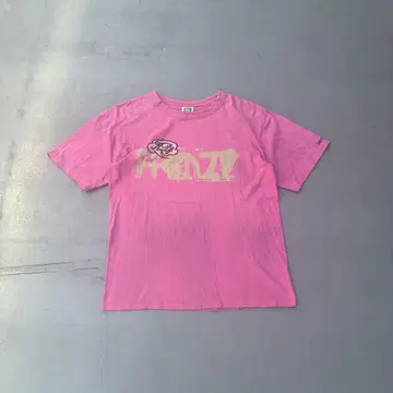 00s BAL 그래픽 우라하라 쇼킹 핑크 반팔 티셔츠 남성용