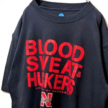 NCAA 네브라스카 허스커스 빅 로고 티셔츠 블랙 검정 L 구제 의류