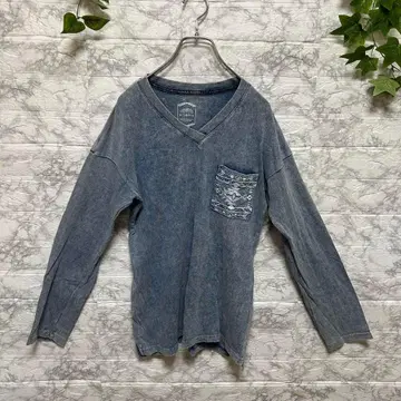 데니피츠 데님 블루 V넥 긴팔 티셔츠 L 사이즈 롱 T