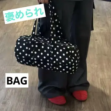 여성용 도트 백 한국 백 흑백 도트 물방울 패턴 핸드백 블랙과 화이트