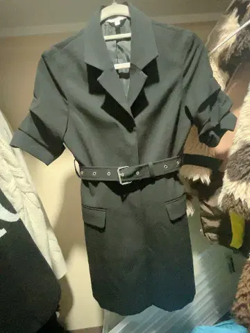 MOUSSY 블랙 반팔 미니 원피스 벨트 포함