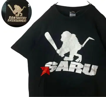 레어 구제 의류 SARU SANTASTIC! 빅 프린트 블랙 티셔츠