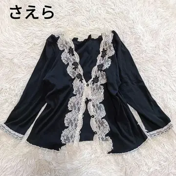 사에라 가디건 꽃 자수 레이스 블랙 겉옷