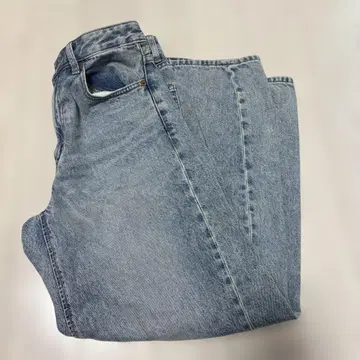 지유 라이트 블루 데님 배럴 레그 팬츠 짧은 기장 S 사이즈