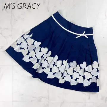 M'S GRACY 하트 자수 플레어 스커트 네이비 사이즈 38*BD554