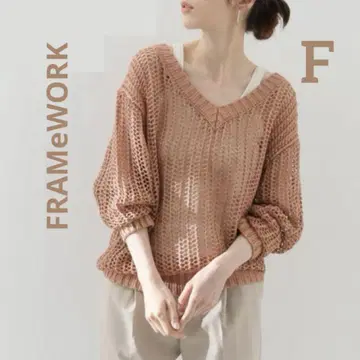 FRAMeWORK 메쉬 V 넥 풀오버 린넨 100% 옅은 오렌지 F