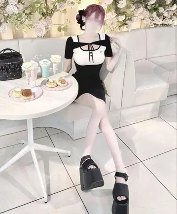 HONEY MEW 초커가 달린 백 리본 원피스 미셸 마카롱 F