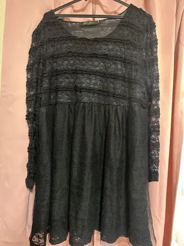 XXXL 4L 블랙 레이스 긴팔 플레어 원피스