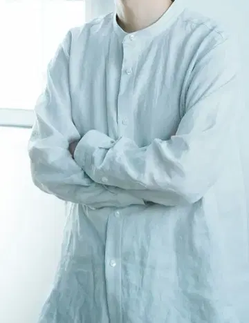 wafu 목 라인이 아름다운 밴드 카라 롱 셔츠