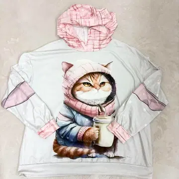 여성 프린트 후드티 고양이 무늬 플러스 사이즈 수입