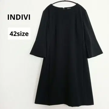 INDIVI 인디비 원피스 네이비 7부 소매 프릴 세탁 가능 42