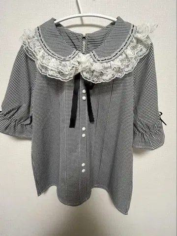 체크 무늬 반팔 셔츠 마즈 블라우스 양산형 지뢰