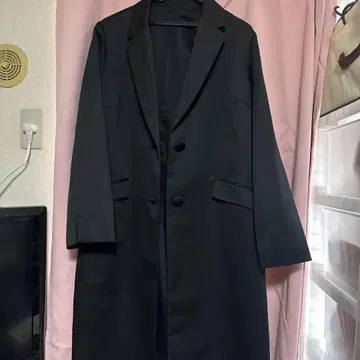 17ABR 블랙 롱 코트 투버튼