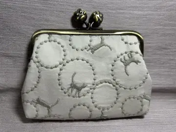 약간 빅 사이즈의 고양이 자수 부모와 자식 가마구치 12cm 그레이