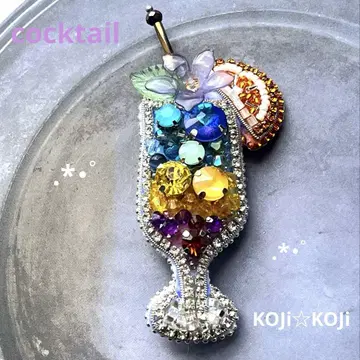155.트로피컬 칵테일 cocktail 비즈 자수 브로치 핸드메이드