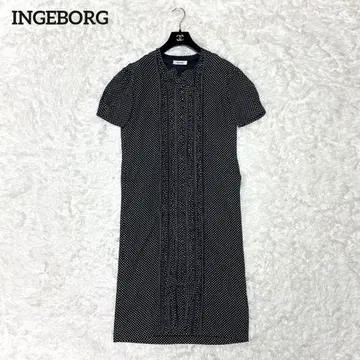 INGEBORG 도트 무늬 리본 원피스 블랙 반팔 핀턱 프릴