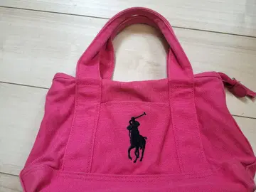 폴로 랄프 로렌 토트백 미니 캔버스 핑크 자수 로고