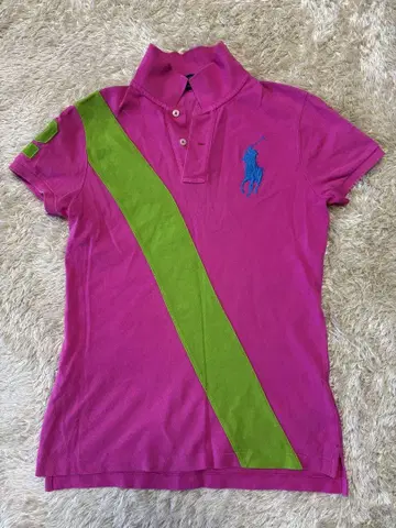 Ralph Lauren 스키니 피케 셔츠 핑크/그린