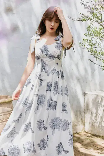 herlipto 해바라기 프린트 미디 드레스 S