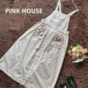 핑크 하우스 새상품급 에이프런 원피스 피코 프릴 리본 핑크