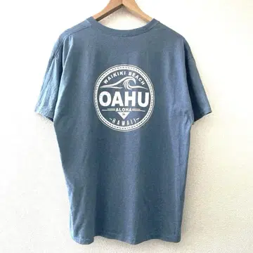 OAHU 빅 로고 원포인트 가슴 프린트 티셔츠 블루