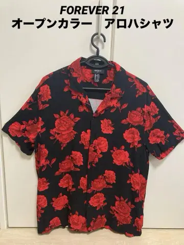 FOREVER 21 남성용 오픈 카라 꽃무늬 알로하 셔츠