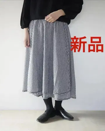 홈스펀 깅엄 플레어 랩 스커트 아틀리에 단탄 베리떼꾸르