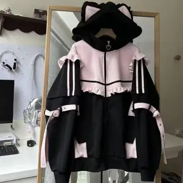 고양이 귀 집업 후드티 핑크