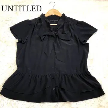 큰 사이즈 44 UNTITLED 보타이 블라우스 프렌치 소매 페플럼 블랙