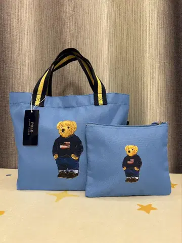 폴로 베어 토트백 파우치 포함 블루