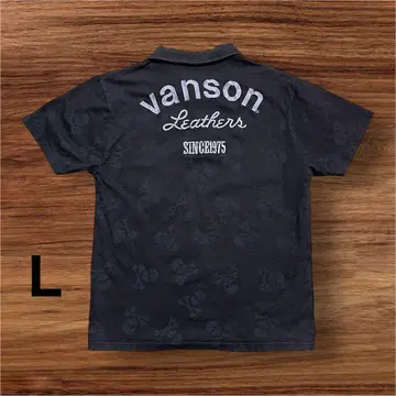 VANSON 스컬 올 패턴 디자인 피케 셔츠 블랙 검정 L 뒷면 로고