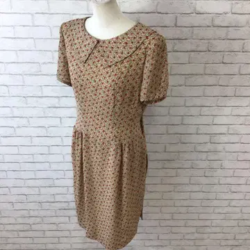 7.23 h386 하모니카 반팔 원피스 M 꽃무늬 빈티지 무릎 기장