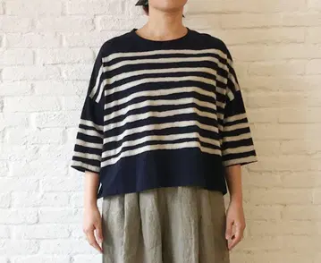 pas de calais 니지미 보더 티셔츠 6부 소매
